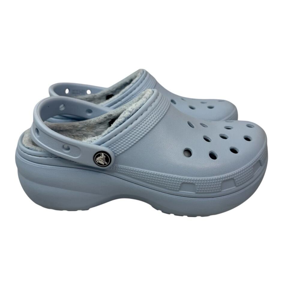 CROCS Classic Platform Lined Light Blue Clogs Women’s Sz 8